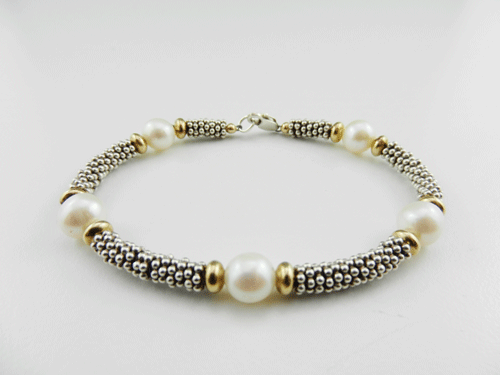 pearl and silver bracelet, sterling silver bracelet, pearl and gold bracelet, silver bracelet, gold and silver bracelet, birthstone bracelet, June birthstone, pearls, silver heishi beads, gold plated beads, lobster claw clasp
