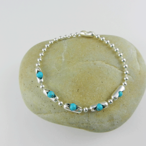 turquoise and silver bracelet, sterling silver bracelet, turquoise bracelet, sterling silver pop beads, pop bead bracelet, handcrafted, artisan jewelry, silver bracelet, turquoise beads, connector clasp