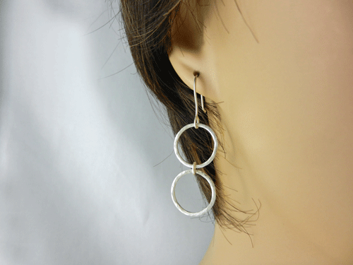 Handmade Silver Dangling Hoop-and-a-Half Hoop Earrings