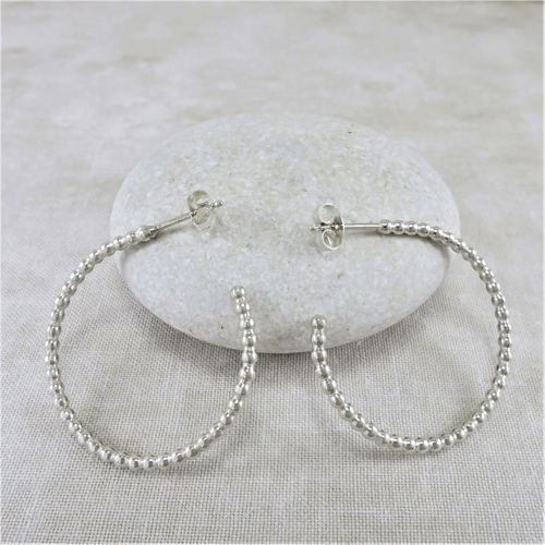 hoop earrings, silver earrings, sterling earrings, stud earrings, post earrings, beaded hoop earrings, beaded stud earrings, beaded post earrings, lightweight earrings, elegant earrings, everyday earrings, modern earrings, minimalist earrings, Zen earrings, gypsy earrings, boho earrings, bohemian earrings, hippy earrings, circle earrings, geometric earrings, artisan earrings, handmade earrings, handcrafted earrings, simple earrings, favorite earrings, Silver Echoes bridesmaid gift, bridesmaid earrings, wedding gift, wedding earrings, wedding jewelry, bridal earrings, bridal jewelry, New Years gift, Valentine’s gift, Valentines gift, Mother’s Day gift, Mothers Day gift, birthday gift, anniversary gift, Christmas gift, Hanukah gift, Kwanza gift, gifts for her, gifts for wife, engagement gift