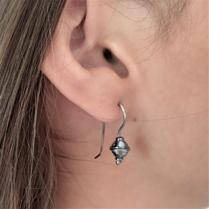 Oxidized sterling silver bicone shaped earrings with argentium silver ear wires.