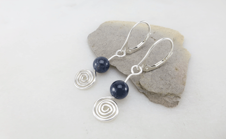 Sterling Silver Spiral Earrings Featuring a Genuine Sapphire Bead