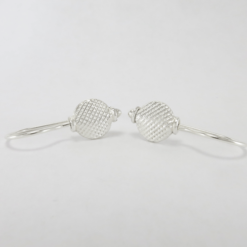 Small sterling silver circle earrings featuring a chick crosshatch pattern and comfortable argentium silver ear wires - petite perfection